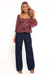 Darrie Long Sleeve Top - Burgundy Multi - L - Image 23