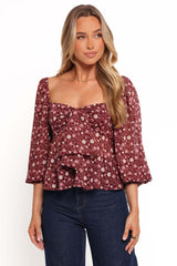 Darrie Long Sleeve Top - Burgundy Multi - L - Image 24