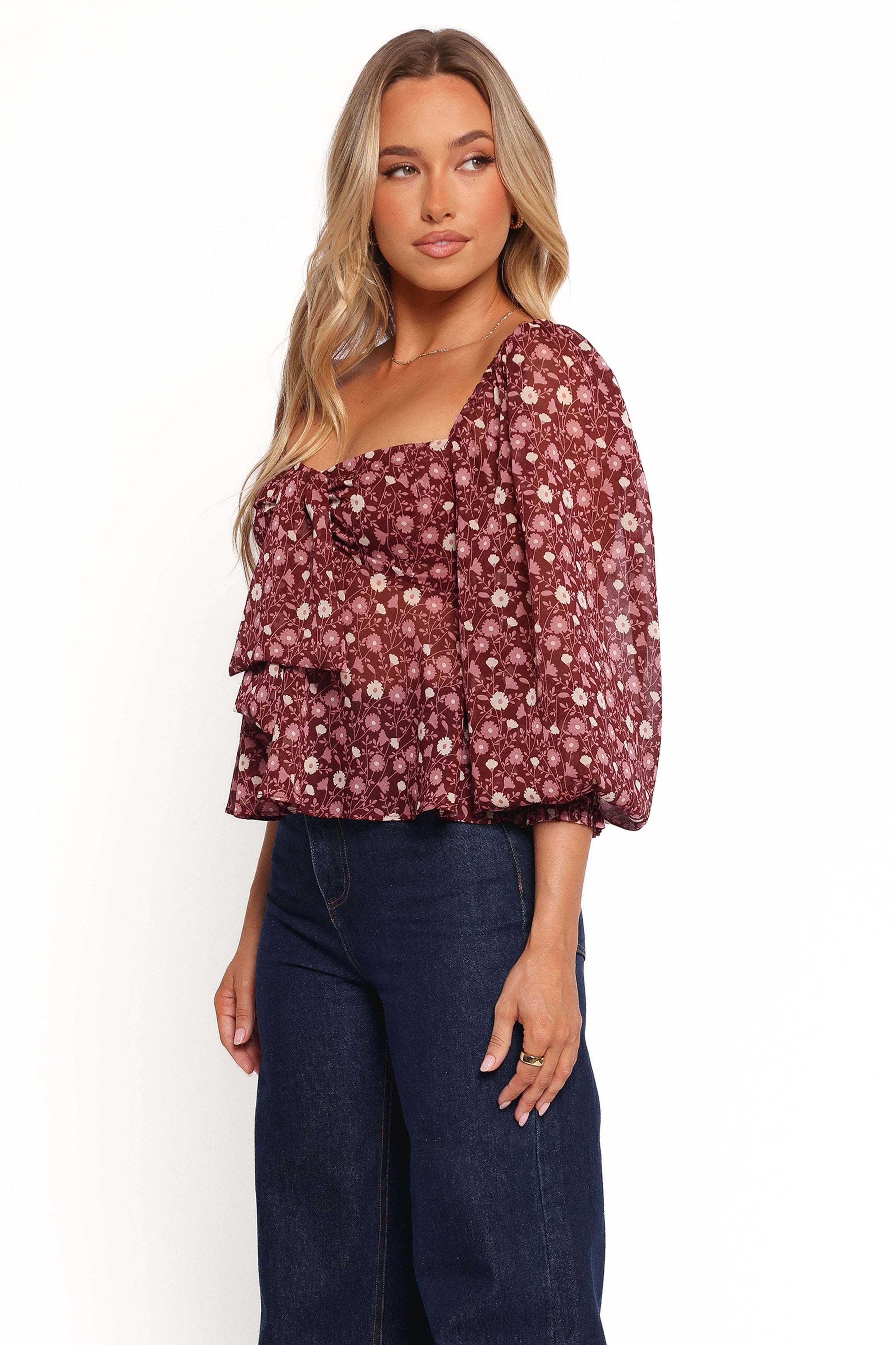Darrie Long Sleeve Top - Burgundy Multi - L - Image 25