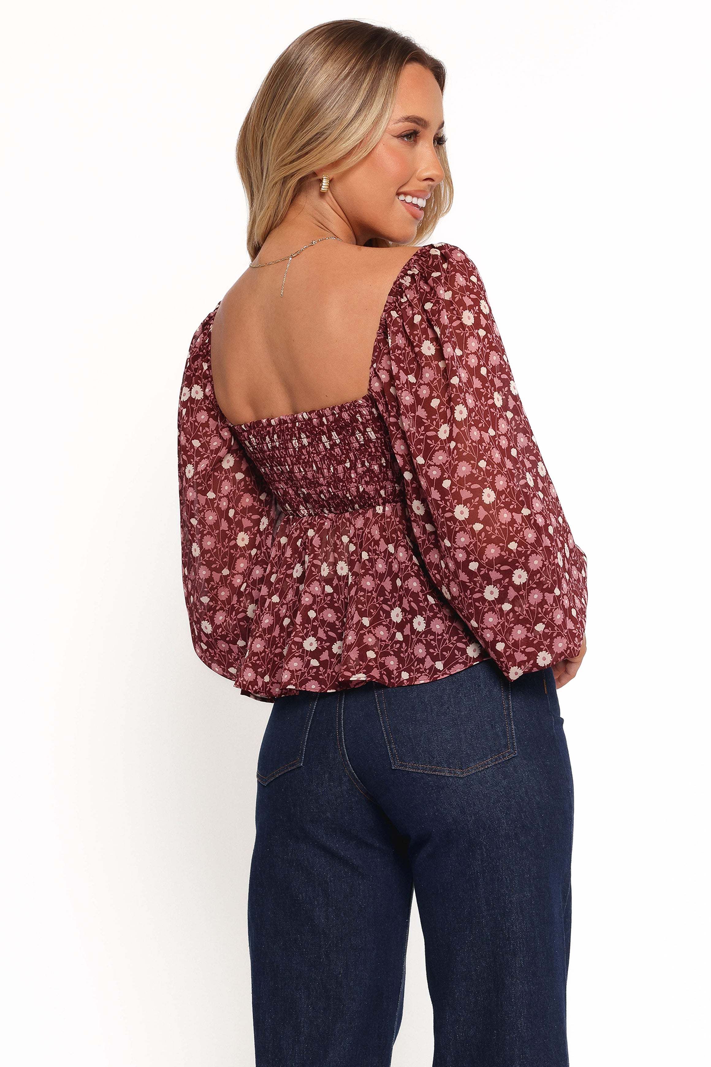 Darrie Long Sleeve Top - Burgundy Multi - L - Image 26